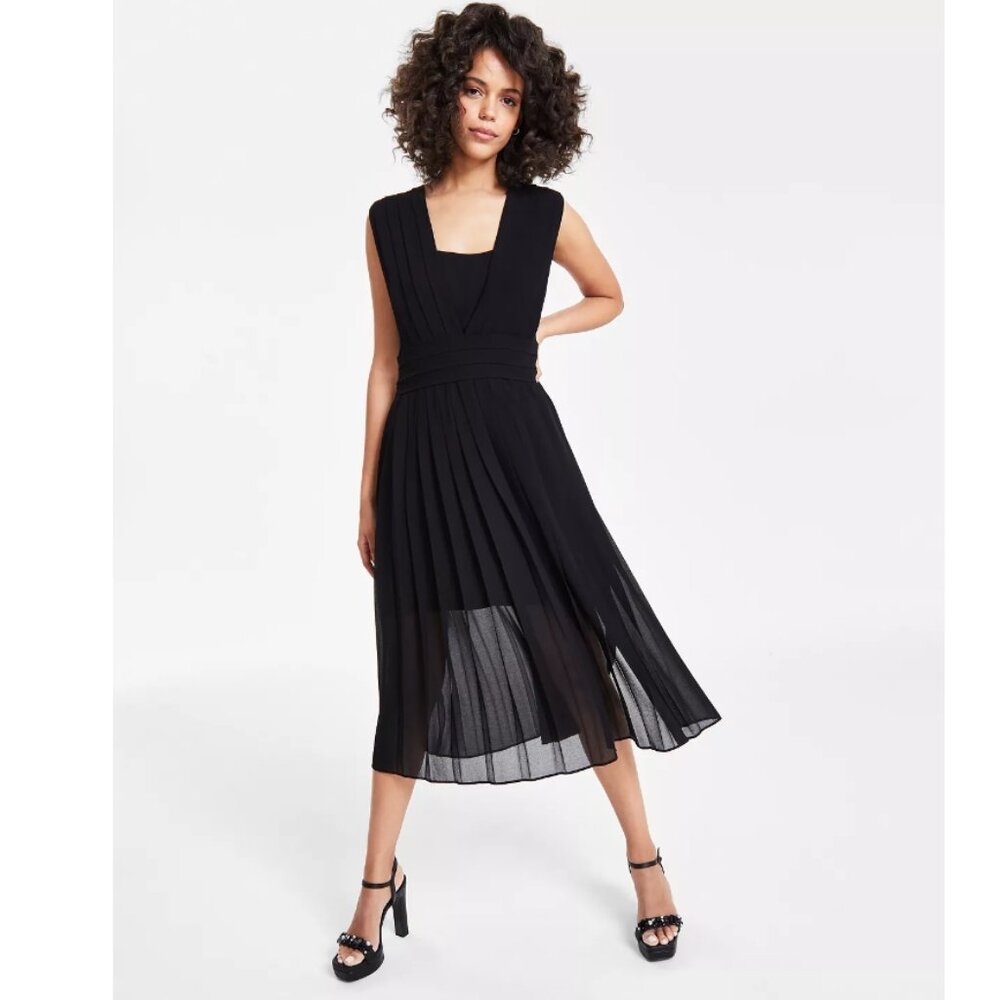 Karl Lagerfeld Pleated Chiffon Midi Dress SZ 12 (NWT)